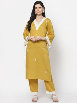 DART STUDIO - Viscose Modal Fabric Kurta With Lace Detailing Yellow