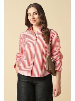Allen Solly - Women Red Stripes Long Sleeves Shirt