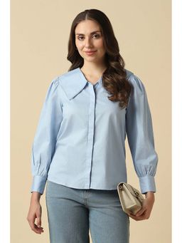 Allen Solly - Women Light Blue Solid Long Sleeves Shirt