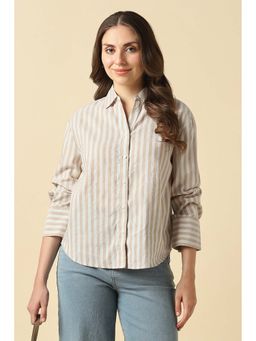 Allen Solly - Women Beige Stripes Long Sleeves Shirt