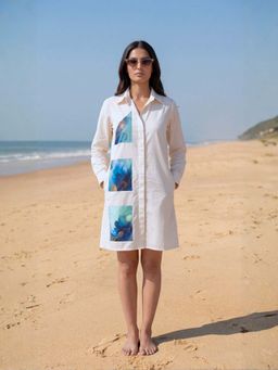 Golden Mirror Fashion - Women White Graphic Printed Panel Dress