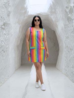 Golden Mirror Fashion - Women Multi-Color Candy Stripe Printed Dress