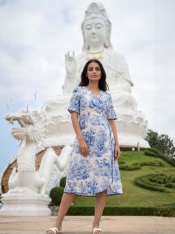 Golden Mirror Fashion - Women Easy Blue Printed Wrap Dress