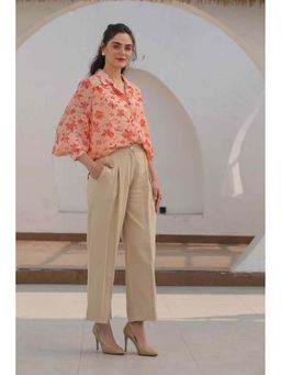 Luxe & Hardy - Women Peach-Beige Celeste Floral Printed Shirt and Pant