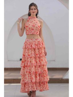 Luxe & Hardy - Women Peach Bria Ruby Floral Printed Co-Ord Set