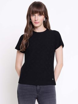 Guess - Women Monica Black Peony Embossed Jacquard T-shirt