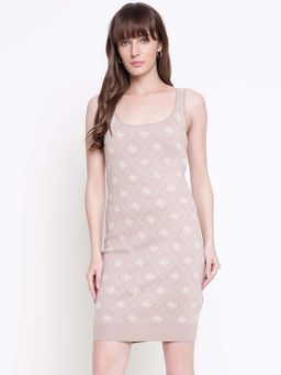 Guess - Women Beige Printed Regular Fit Sheath Dress