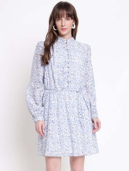 Guess - Women Blue Floral Printed Dress with Belt
