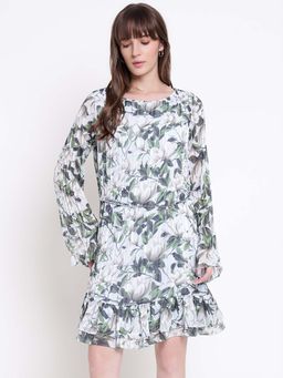Guess - Women Ilenia Pleat Multi-Color Floral Printed Regular Fit Tiered Dress