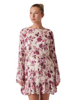 Guess - Women Pink-White Floral Printed Mini Dress with Belt