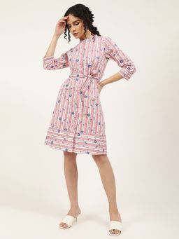 ELLE - Womens Pink Printed Dress with Belt (Set of 2)