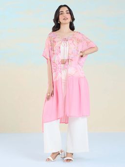 Navyasa By Liva - Pink Liva Chiffon Floral Print Shrug