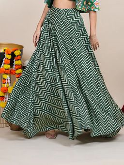 HANDME - Green Printed Ethnic Skirt