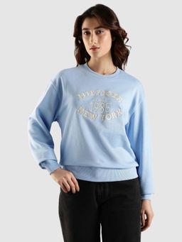Tommy Hilfiger - Blue Regular Fit Cotton Round Neck Sweatshirt