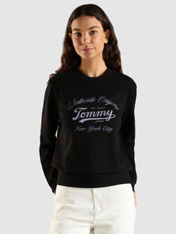 Tommy Hilfiger - Black Regular Fit Cotton Round Neck Sweatshirt