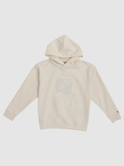 Tommy Hilfiger - Boys Cream Embroidered Relaxed Fit Cotton Hoodie