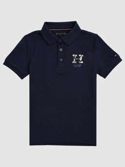 Tommy Hilfiger - Boys Navy Blue Embroidered Regular Fit Cotton Polo T-Shirt