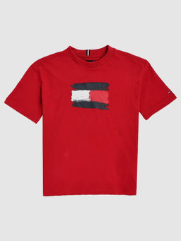 Tommy Hilfiger - Boys Red Logo Relaxed Fit Cotton T-Shirt