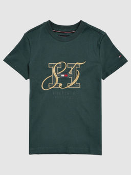 Tommy Hilfiger - Boys Green Embroidered Logo Regular Fit Cotton T-Shirt