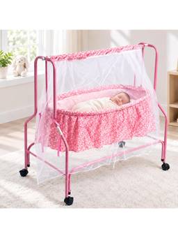 BAYBEE - Pink Baby Swing Cradle for Newborn with Mosquito Net and Wheels