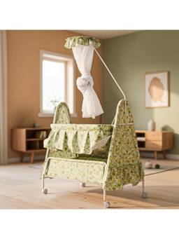 BAYBEE - Green Cradle for Newborn Baby with Mosquito Net, Jhula and Basket