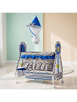 BAYBEE - Blue Cradle for Newborn Baby with Mosquito Net and Storage Basket