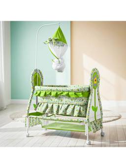 BAYBEE - Green Cradle for Newborn Baby with Mosquito Net and Storage Basket