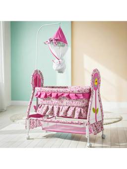 BAYBEE - Pink Cradle for Newborn Baby with Mosquito Net and Storage Basket