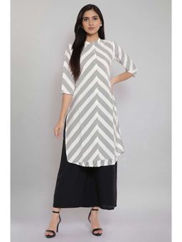 W - White Geometric Kurta-parallel Pants (Set of 2)