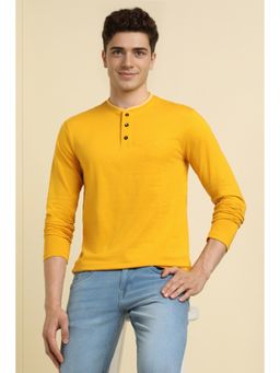 Allen Solly - Men Yellow Solid Henley Neck T-shirt