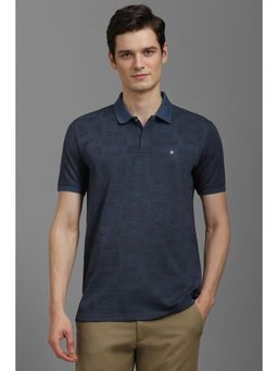 Louis Philippe - Men Navy Blue Printed Polo Neck T-shirt
