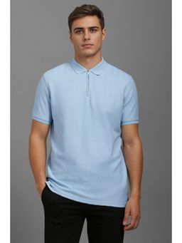 Louis Philippe - Men Light Blue Textured Polo Neck T-shirt