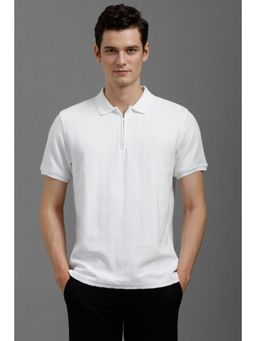 Louis Philippe - Men White Textured Polo Neck T-shirt