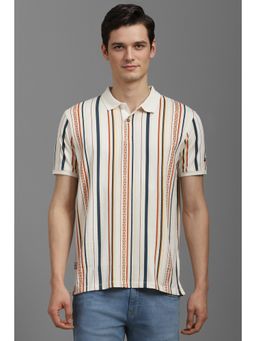 Louis Philippe - Men White Stripe Polo Neck T-shirt