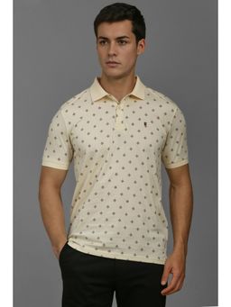 Louis Philippe - Men Beige Printed Polo Neck T-shirt