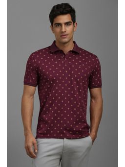 Louis Philippe - Men Maroon Printed Polo Neck T-shirt