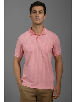 Louis Philippe - Men Peach Printed Polo Neck T-shirt