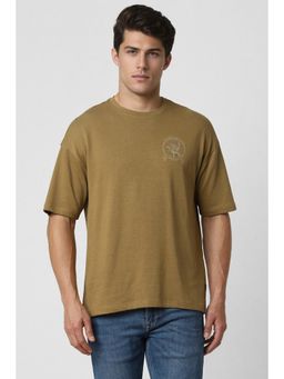 Peter England - Men Khaki Graphic Print Crew Neck T-shirt