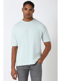Peter England - Men Light Blue Solid Crew Neck T-shirt