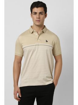 Van Heusen - Men Beige Printed Polo Neck T-shirt