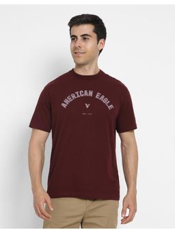 American Eagle - Men Maroon Logo Print T-shirt