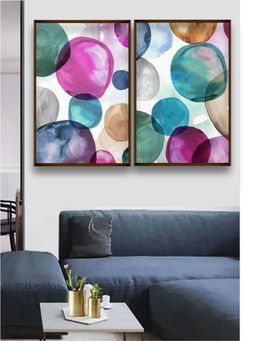 The Art House - Pink, Green Blue Abstract Painting Wall Art Set of 2