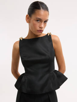 Pomelo - Peplum Sleeveless Top - Black