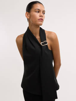 Pomelo - Asymmetric Overlay Halter Top - Black