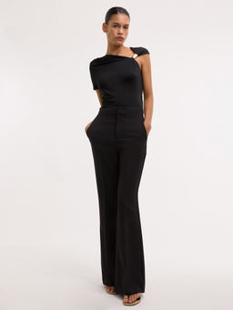 Pomelo - Ruched Asymmetric Neck Top - Black - Black