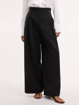 Pomelo - Pleated High Waist Wide Leg Pants - Black