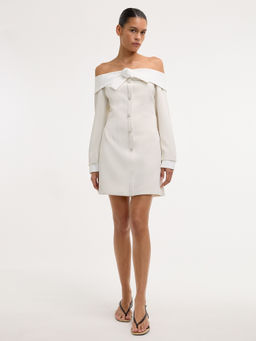 Pomelo - Rosette Detailed Off-Shoulder Mini Dress - Ivory