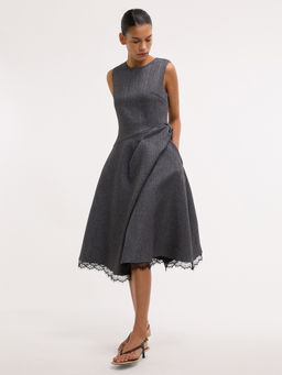 Pomelo - Draped Waist Lace Hem Dress - Mid Grey