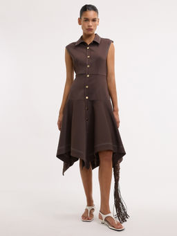 Pomelo - Sleeveless Handkerchief Hem Midi Dress - Brown