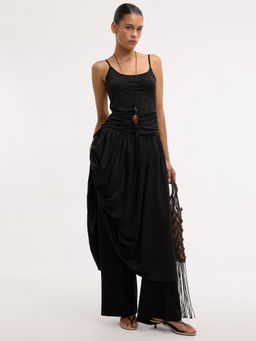 Pomelo - Ruched Cami Midi Dress - Black